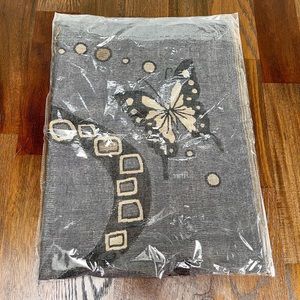 NWT Pashmina Scarf Butterfly Gray Black Tan Wrap